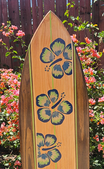 Navy Hibiscus Surfboard Wall Art | Coastal Beach Decor