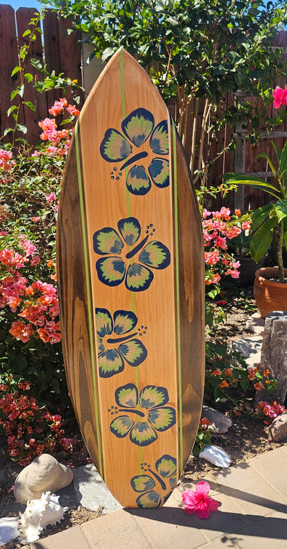 Navy Hibiscus Surfboard Wall Art | Coastal Beach Decor