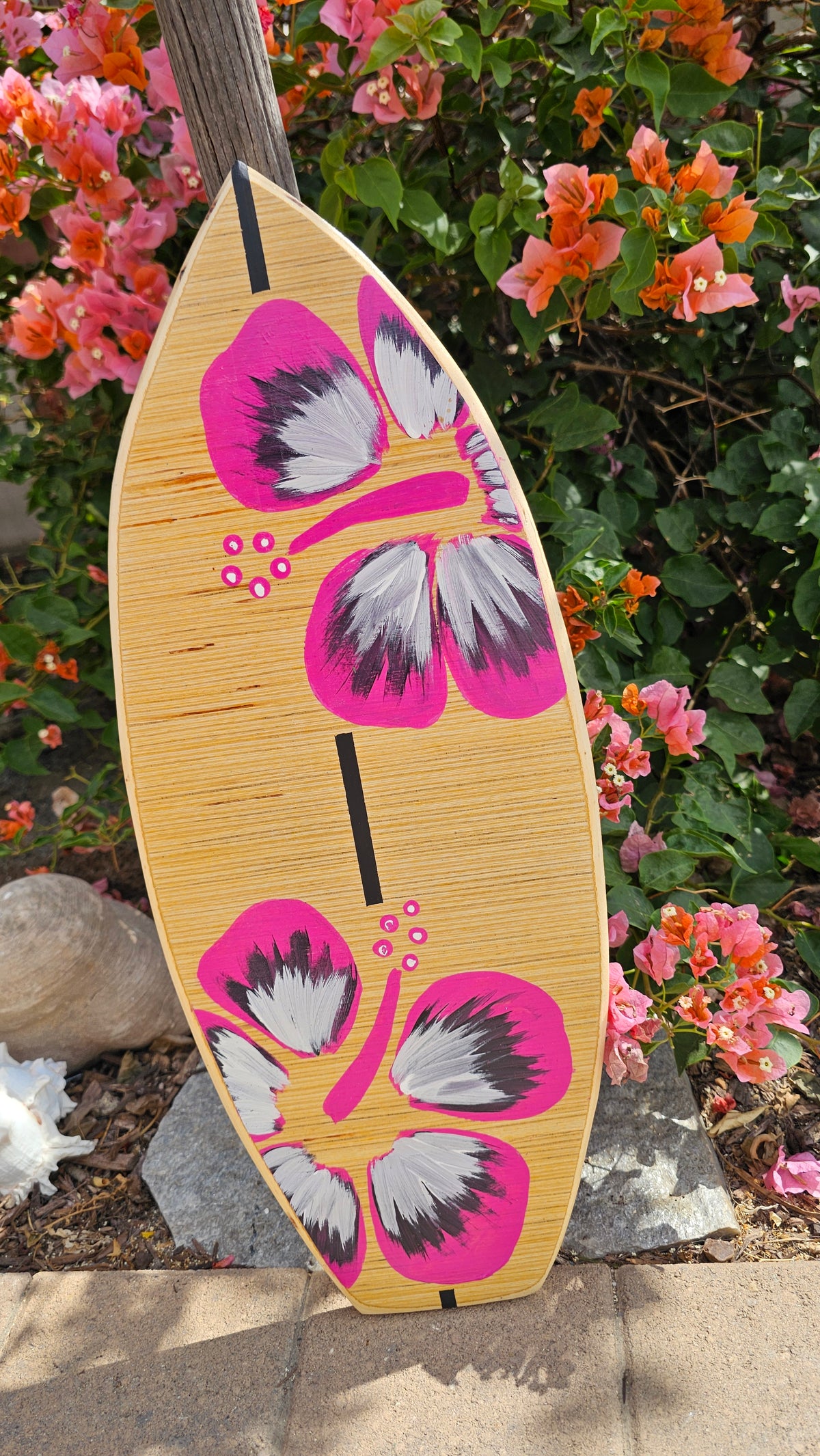 Pink Hibiscus Surfboard wall art | Tropical beach decor