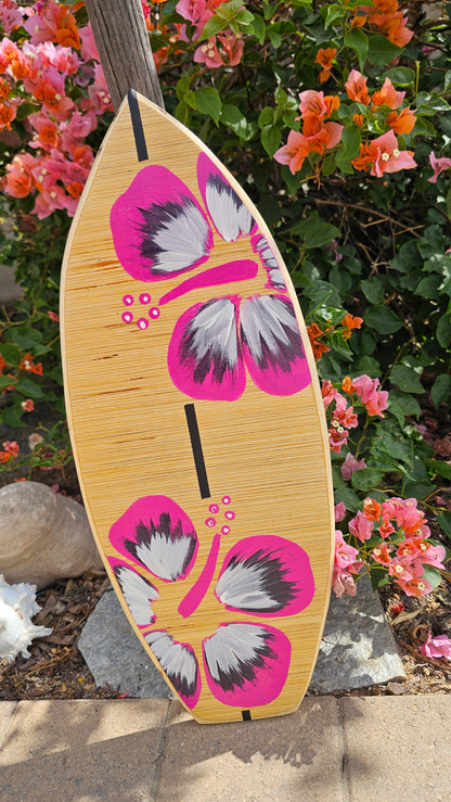 Pink Hibiscus Surfboard wall art | Tropical beach decor