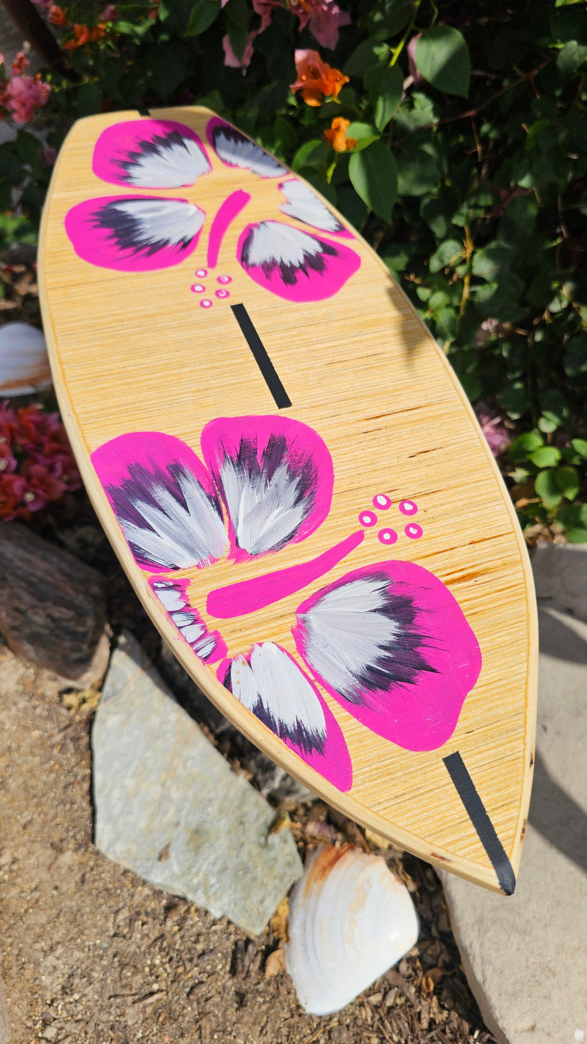Pink Hibiscus Surfboard wall art | Tropical beach decor