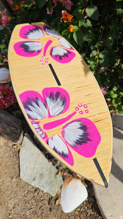 Pink Hibiscus Surfboard wall art | Tropical beach decor