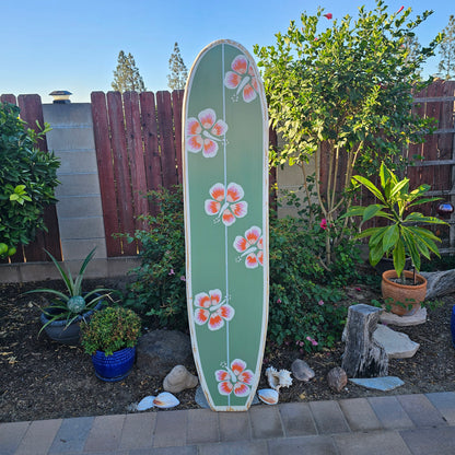 Sage Hibiscus Surfboard Wall Art | Tropical Beach Decor