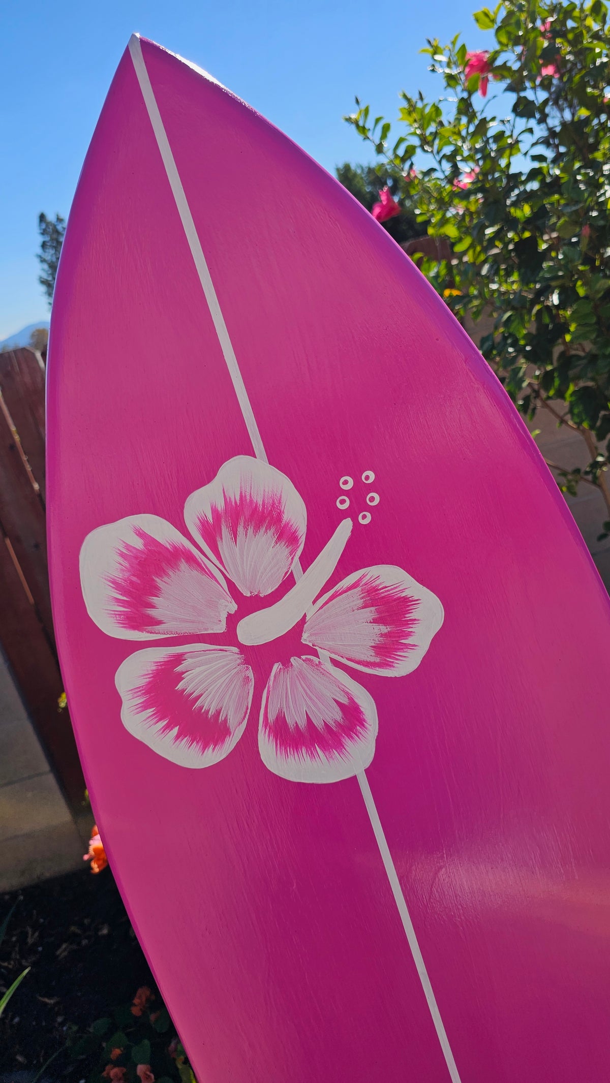 Hot Pink Surfboard Wall Art | Tropical Hibiscus Decor
