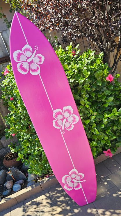 Hot Pink Surfboard Wall Art | Tropical Hibiscus Decor