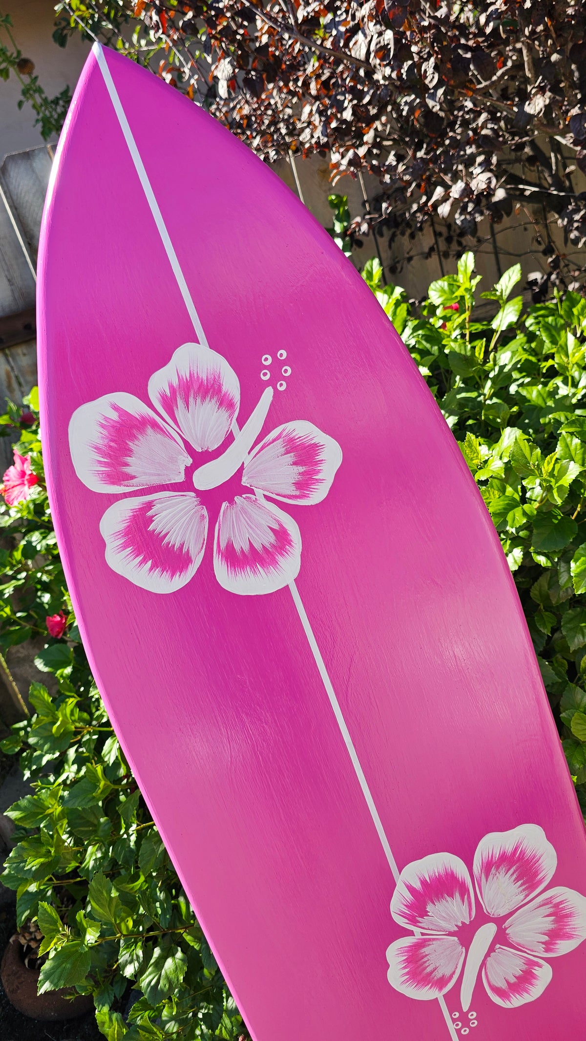 Hot Pink Surfboard Wall Art | Tropical Hibiscus Decor