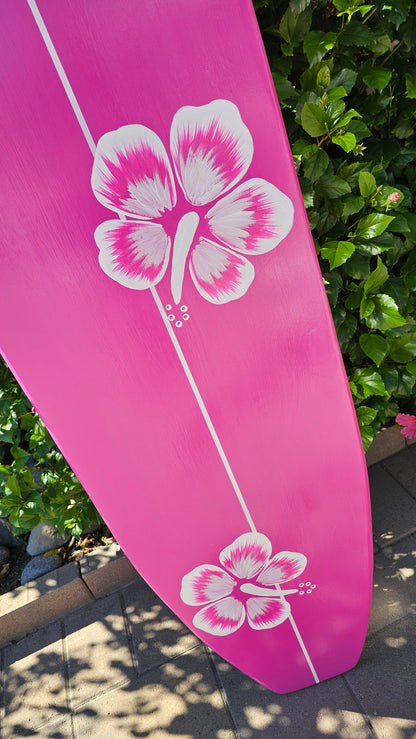 Hot Pink Surfboard Wall Art | Tropical Hibiscus Decor