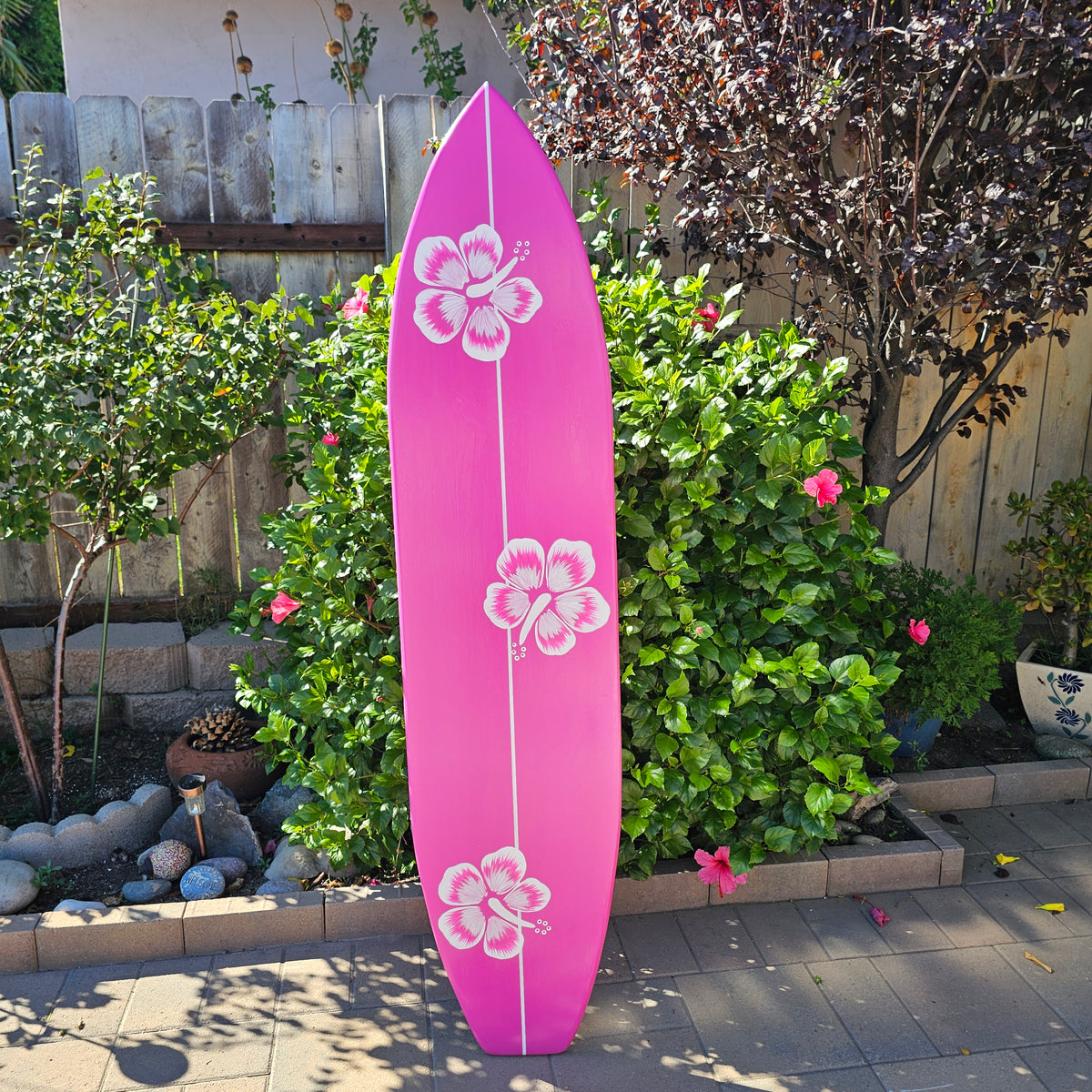 Hot Pink Surfboard Wall Art | Tropical Hibiscus Decor