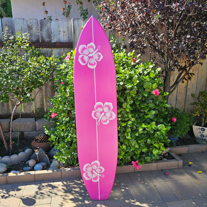 Hot Pink Surfboard Wall Art | Tropical Hibiscus Decor