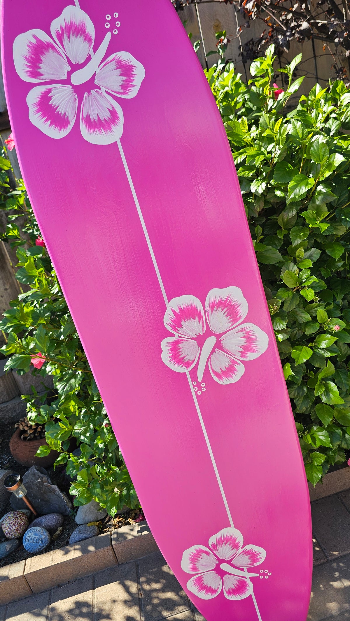 Hot Pink Surfboard Wall Art | Tropical Hibiscus Decor