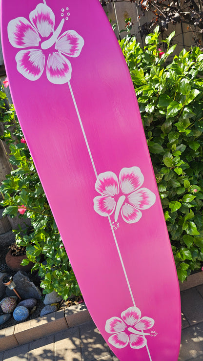 Hot Pink Surfboard Wall Art | Tropical Hibiscus Decor