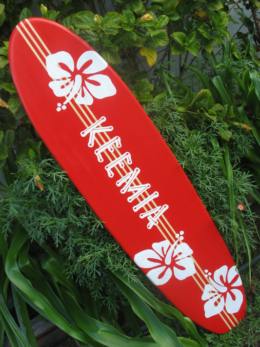 Red Hibiscus Surfboard Personalized Wall Art Beach Decor