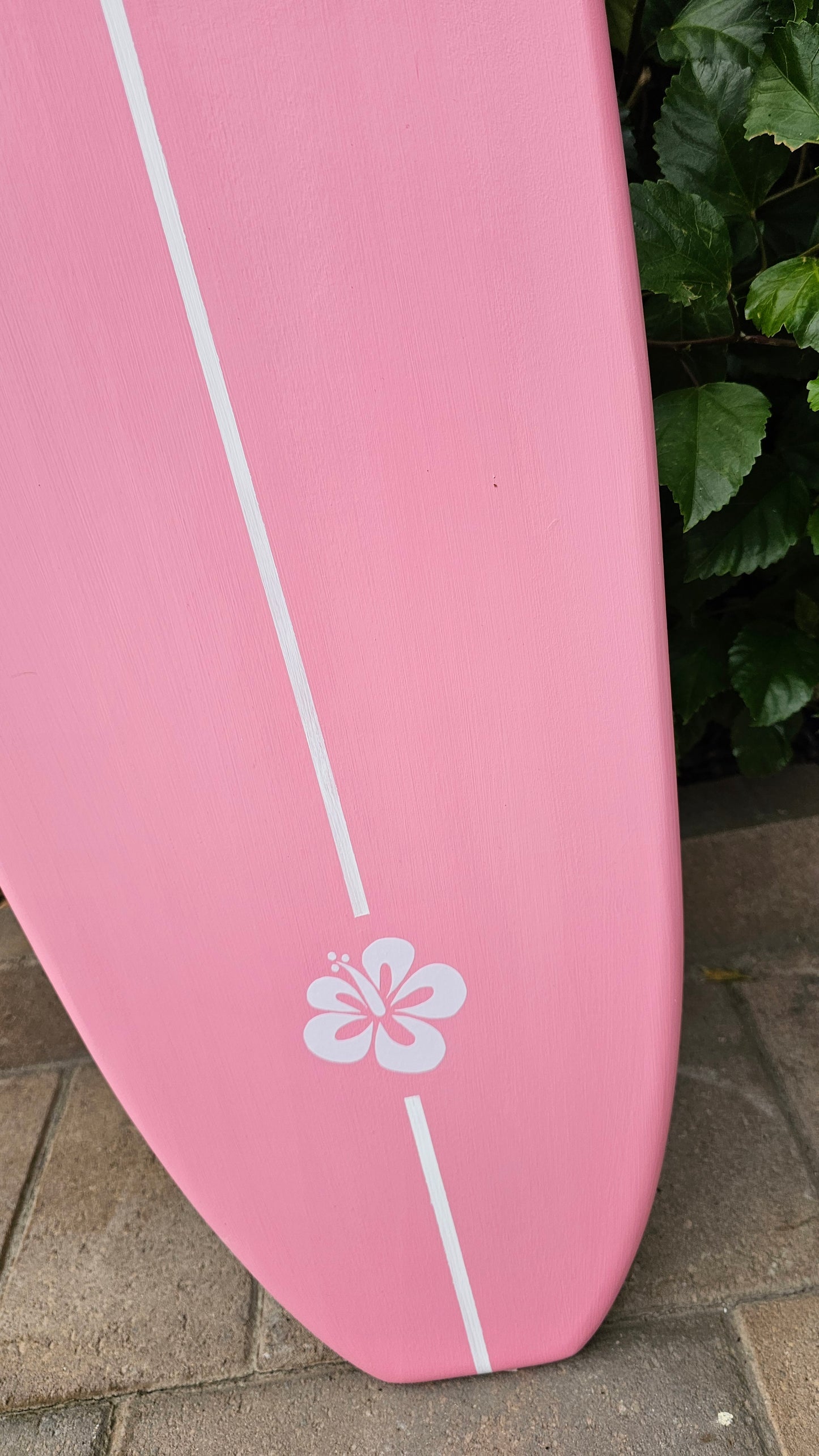Pink Surfboard Wall Art | Hibiscus Beach Decor | Decorative Surf Board | 4-164