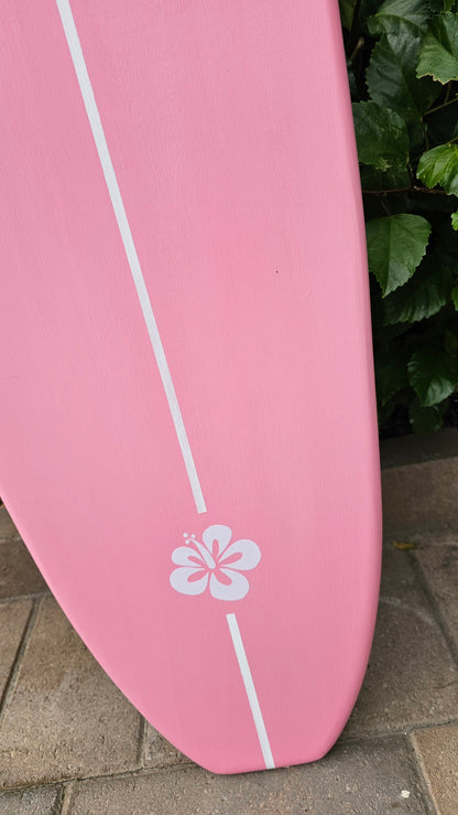 Pink Surfboard Wall Art | Hibiscus Beach Decor | Decorative Surf Board | 4-164