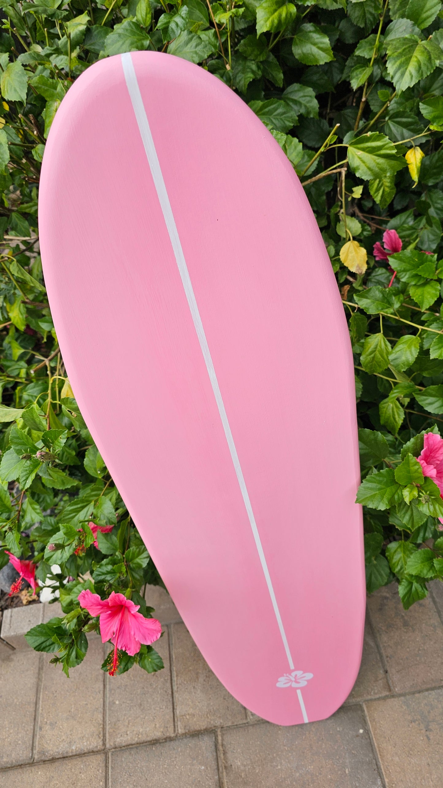Pink Surfboard Wall Art | Hibiscus Beach Decor | Decorative Surf Board | 4-164