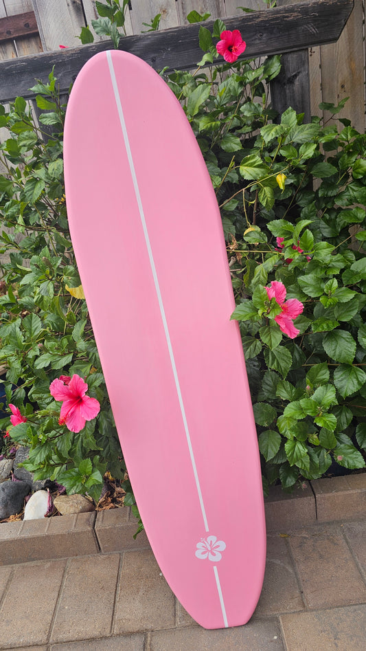 Pink Surfboard Wall Art | Hibiscus Beach Decor | Decorative Surf Board | 4-164