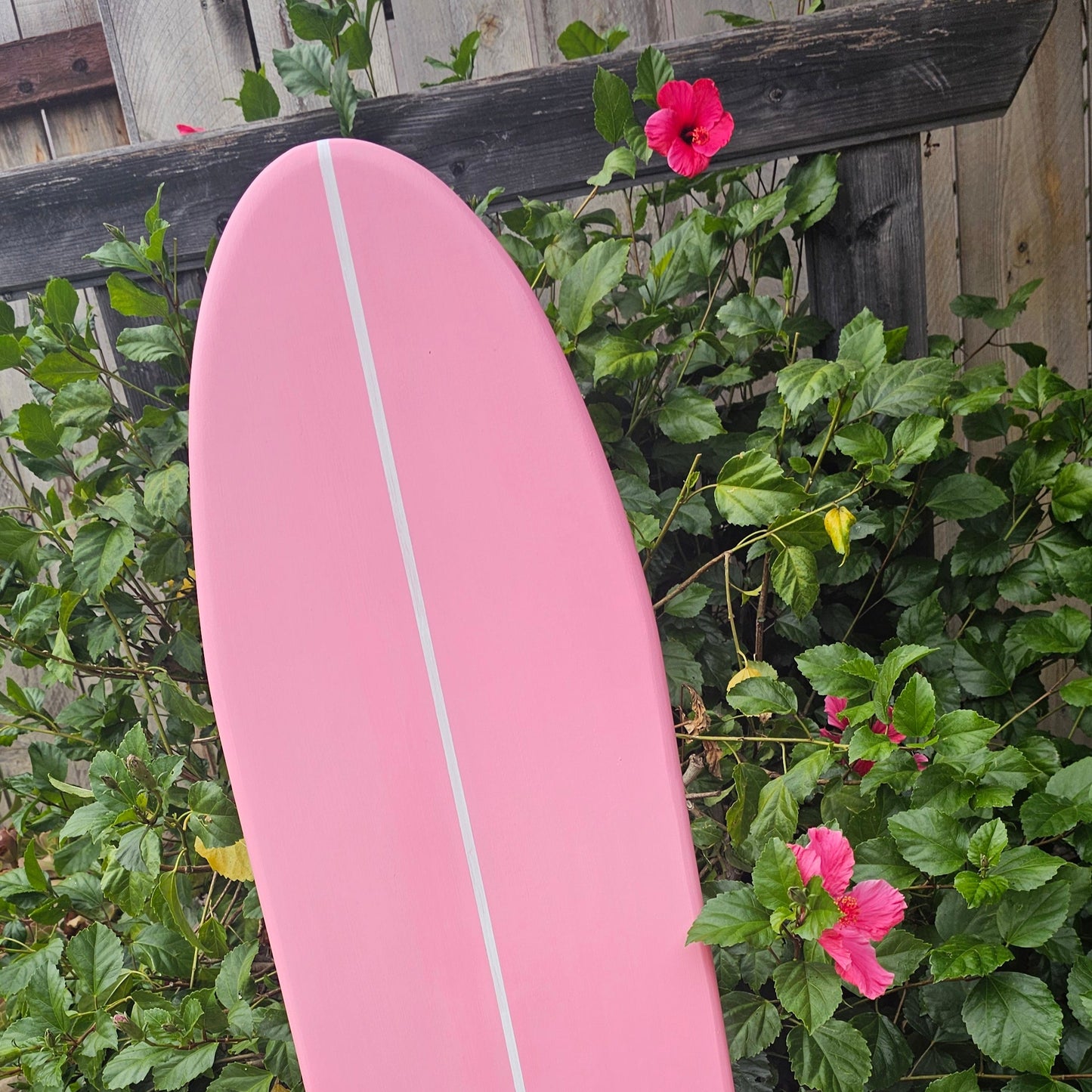 Pink Surfboard Wall Art | Hibiscus Beach Decor | Decorative Surf Board | 4-164