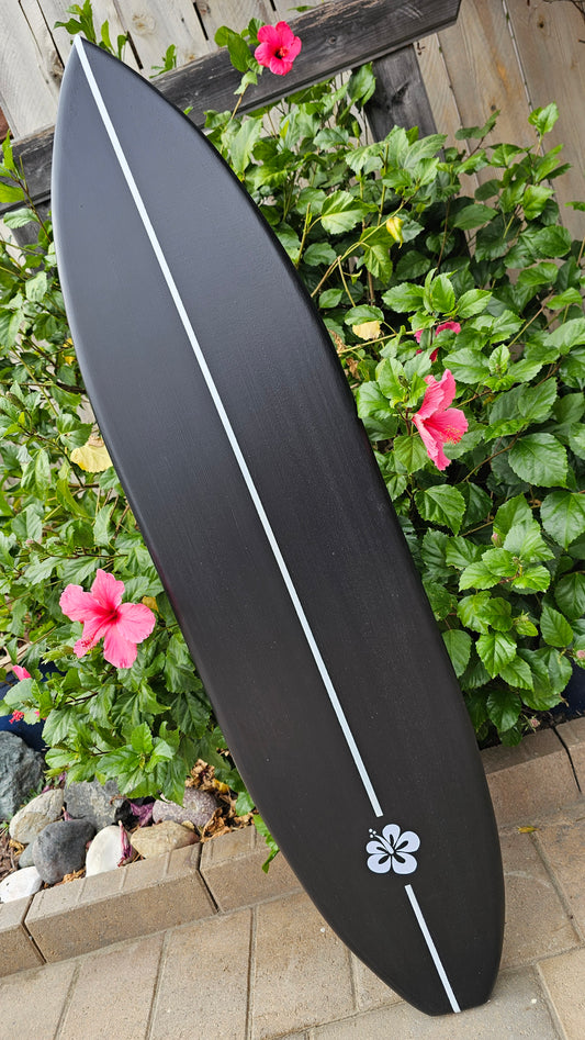 Black Hibiscus Surfboard Wall Art Beach Decor