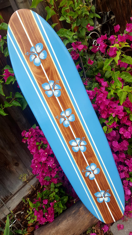 Blue Hibiscus Surfboard Wall Art Beach Decor 4-21