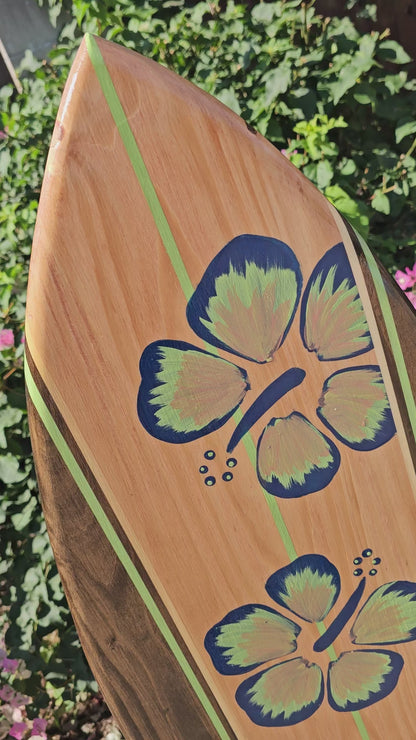 Navy Hibiscus Surfboard Wall Art | Coastal Beach Decor