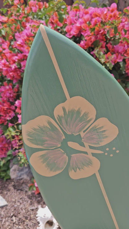 3ft. Sage Hibiscus Surfboard Wall Art  | Tropical Beach Decor