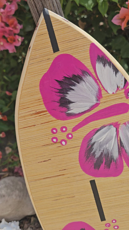 Pink Hibiscus Surfboard wall art | Tropical beach decor