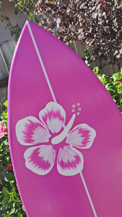 Hot Pink Surfboard Wall Art | Tropical Hibiscus Decor