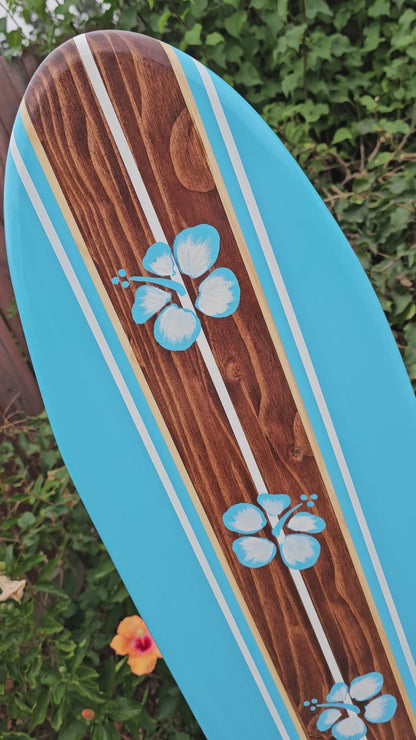 Blue Hibiscus Surfboard Wall Art Beach Decor 4-21