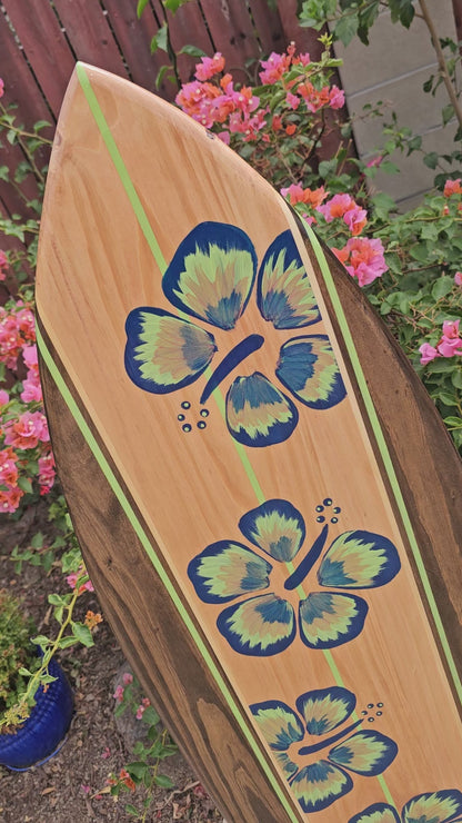 Navy Hibiscus Surfboard Wall Art | Coastal Beach Decor