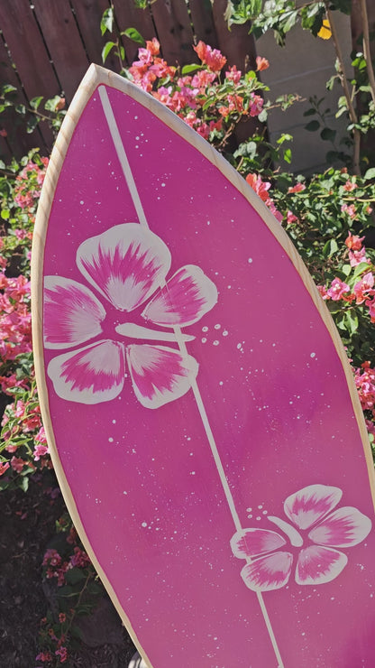 Hot pink Hibiscus Surfboard 🌸 Tropical Wall Art