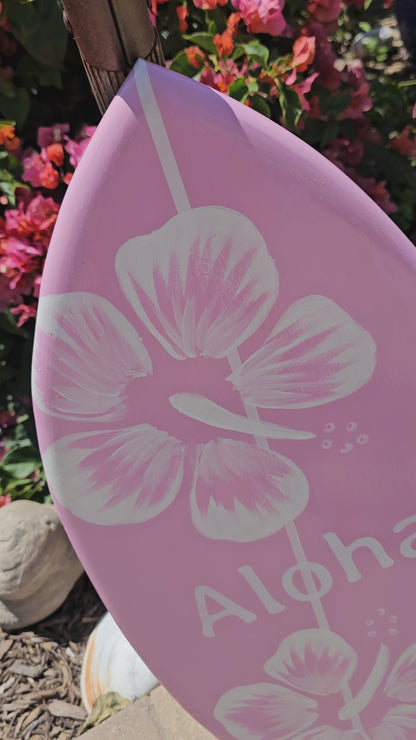 Pink Hibiscus Surfboard Wall Art | Tropical Beach Decor