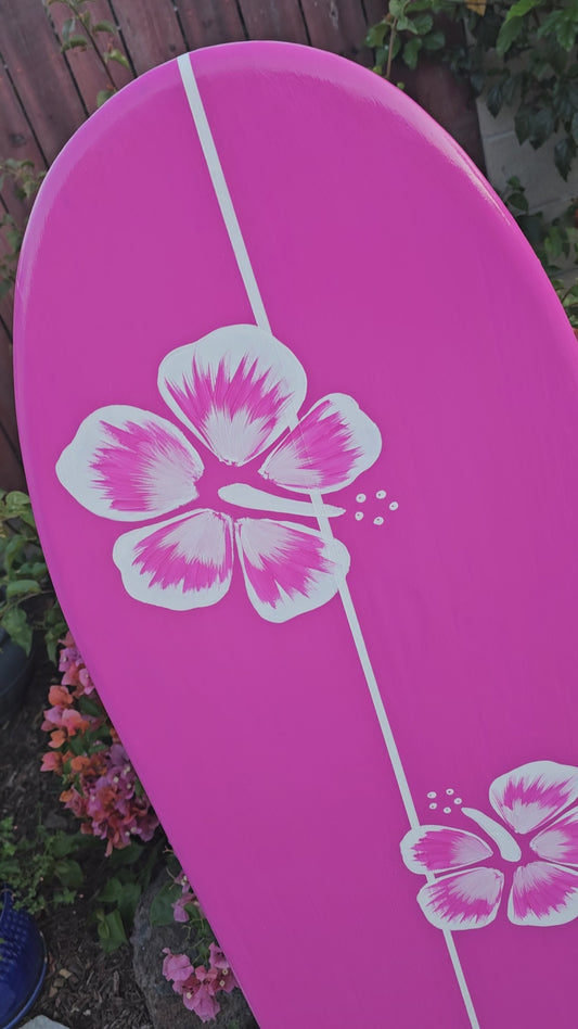 Hot pink Hibiscus Surfboard 🌸 Tropical Wall Art