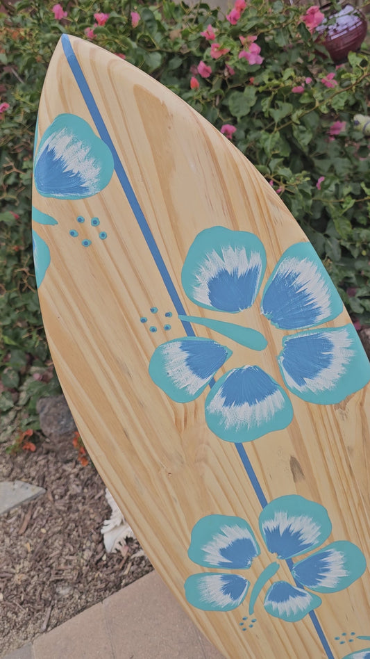 Teal Hibiscus Surfboard Wall Art