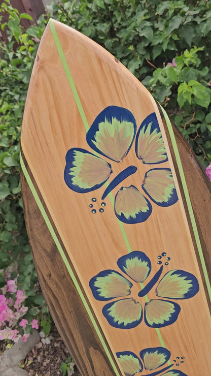 Navy Hibiscus Surfboard Wall Art | Coastal Beach Decor