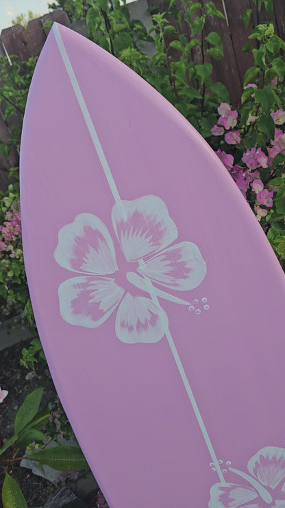 Pink Hibiscus Surfboard Wall Art | Tropical Beach Decor