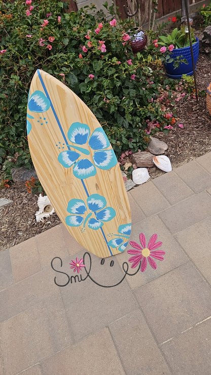 Teal Hibiscus Surfboard Wall Art