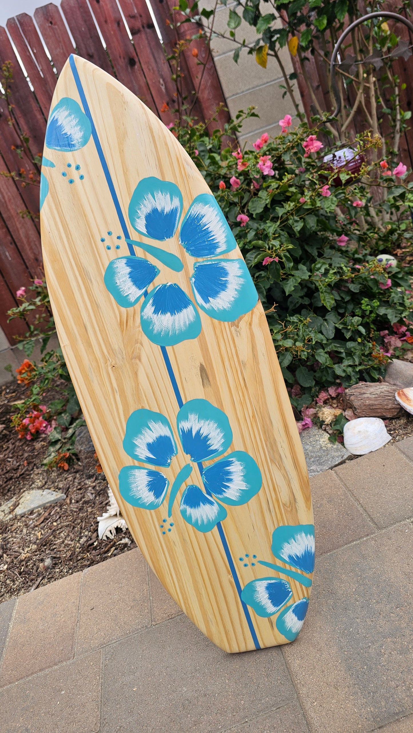 Teal Hibiscus Surfboard Wall Art
