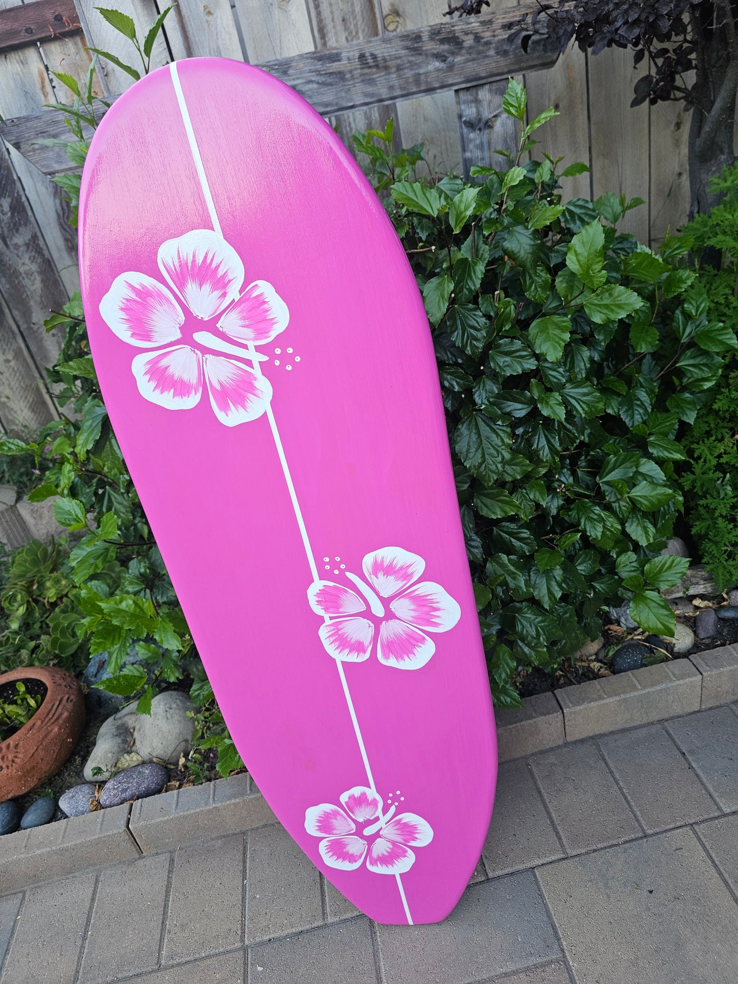 Hot pink Hibiscus Surfboard 🌸 Tropical Wall Art