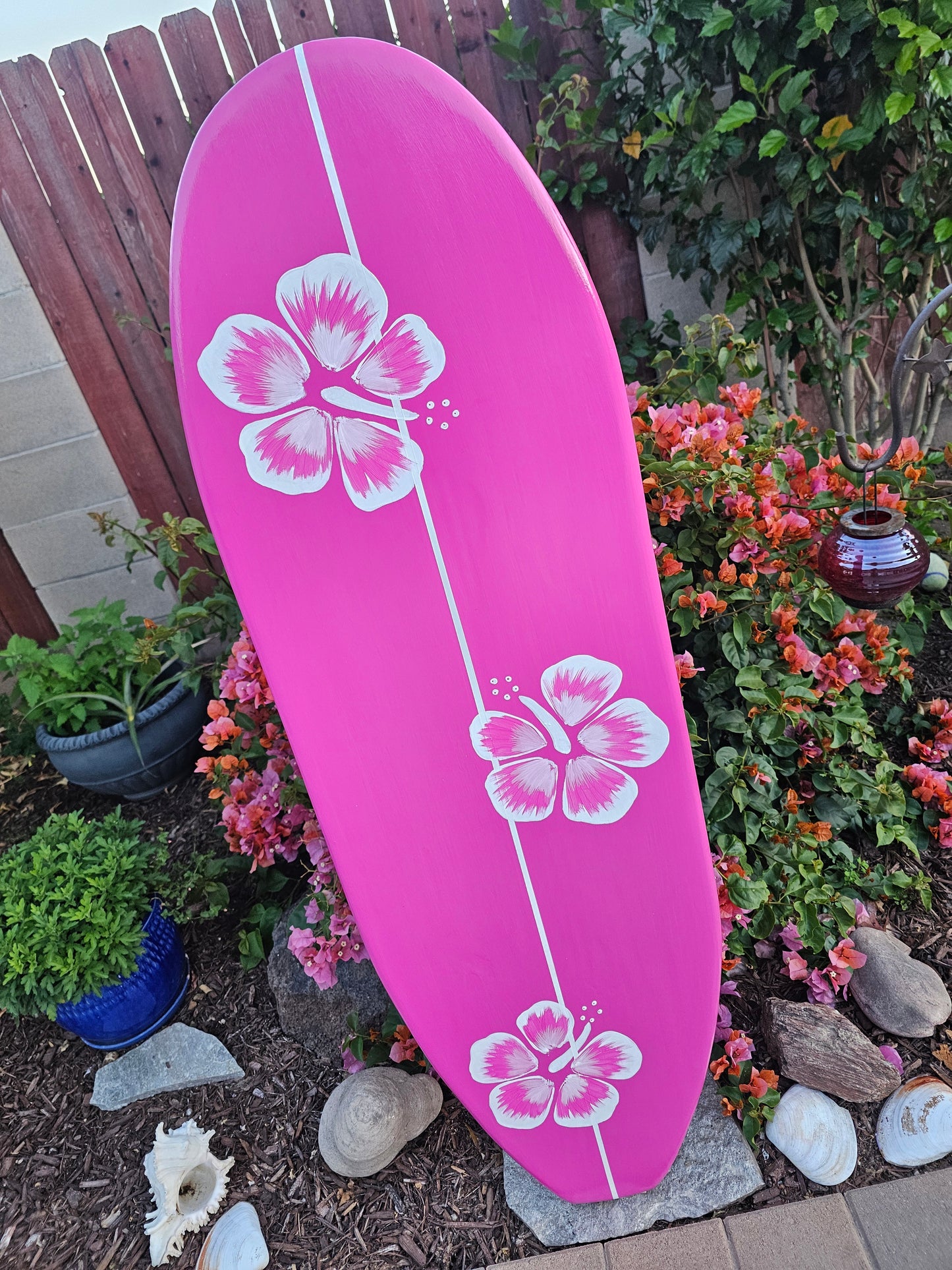 Hot pink Hibiscus Surfboard 🌸 Tropical Wall Art