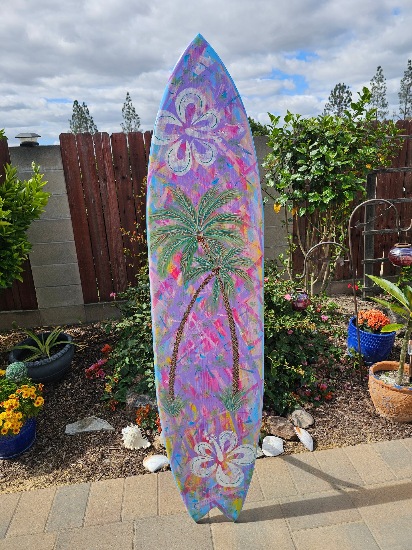Tropical Surfboard Wall art | Palm trees
