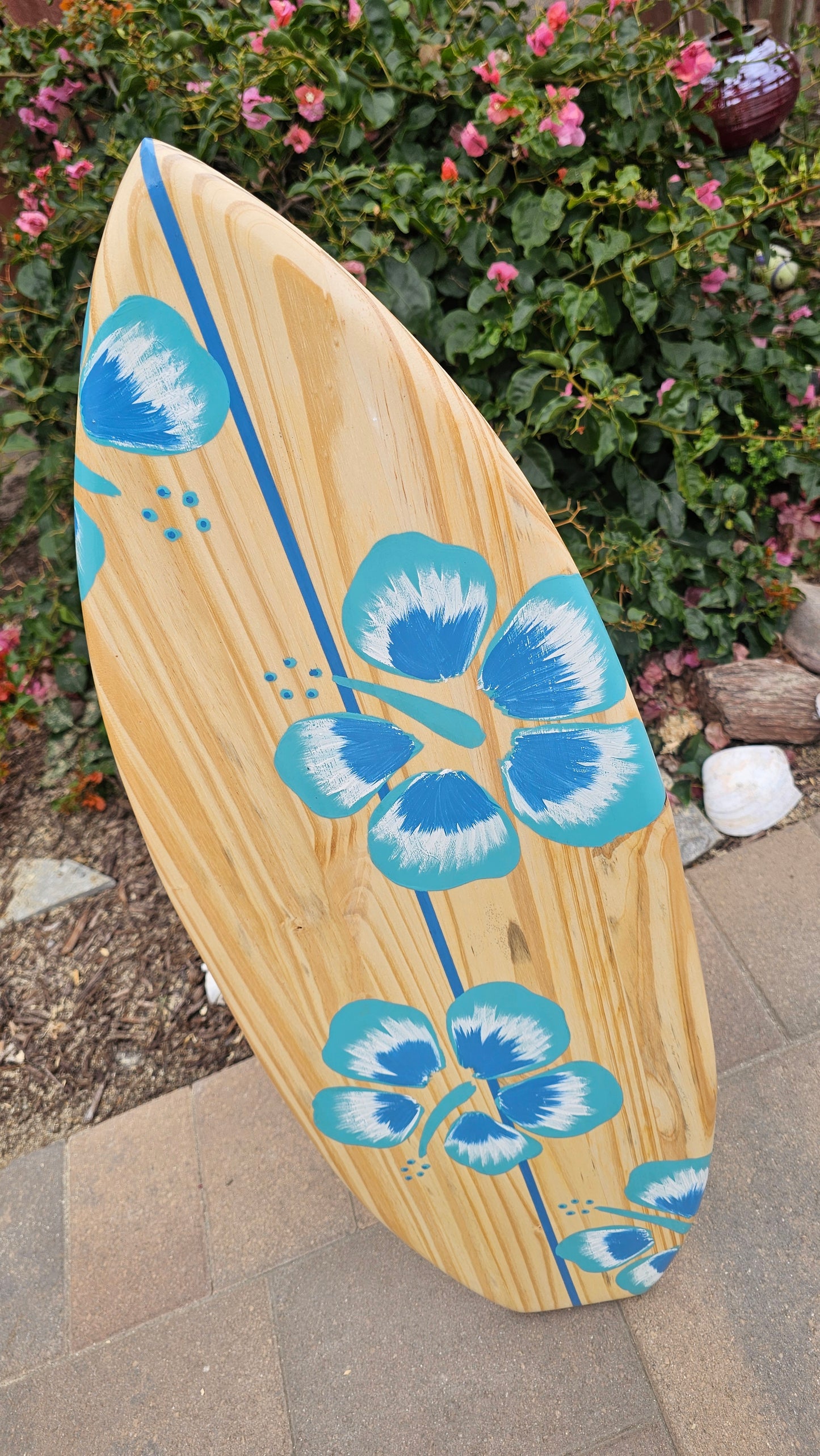 Teal Hibiscus Surfboard Wall Art