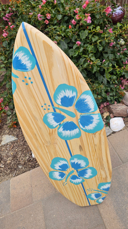 Teal Hibiscus Surfboard Wall Art