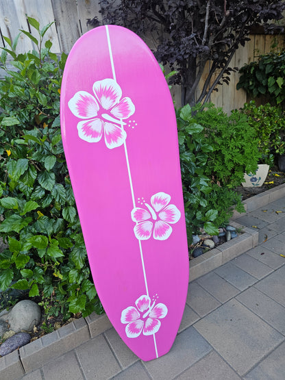 Hot pink Hibiscus Surfboard 🌸 Tropical Wall Art