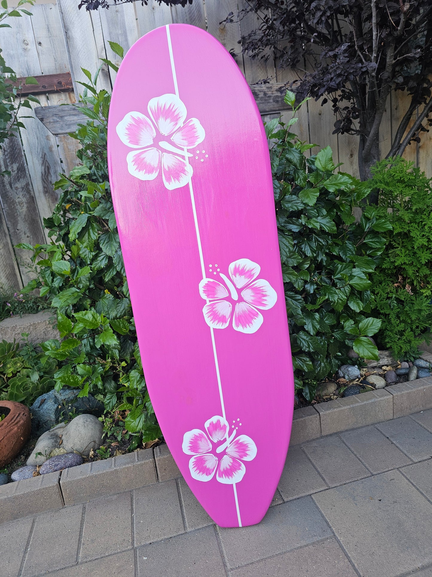 Hot pink Hibiscus Surfboard 🌸 Tropical Wall Art