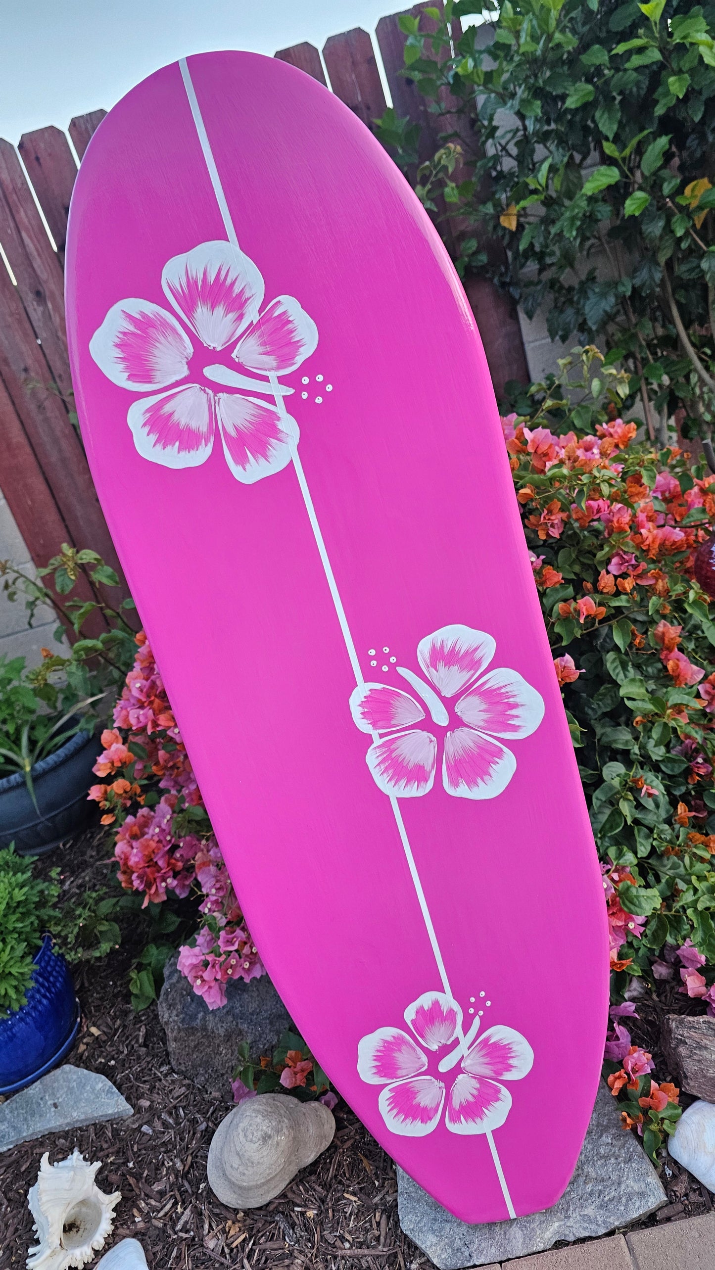 Hot pink Hibiscus Surfboard 🌸 Tropical Wall Art
