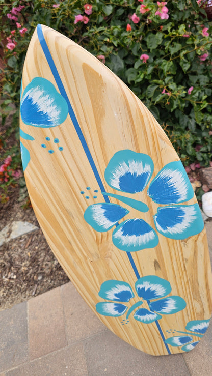 Teal Hibiscus Surfboard Wall Art