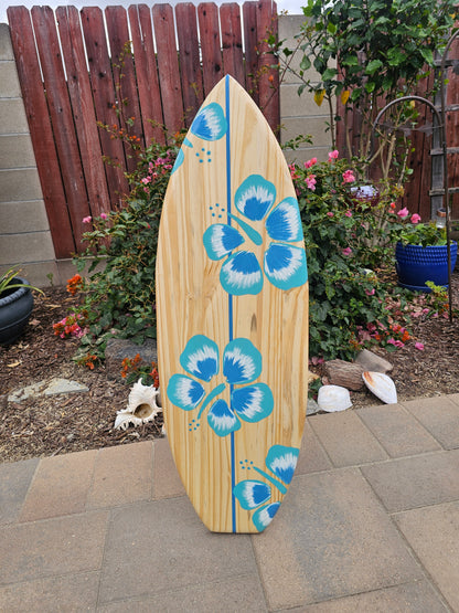 Teal Hibiscus Surfboard Wall Art
