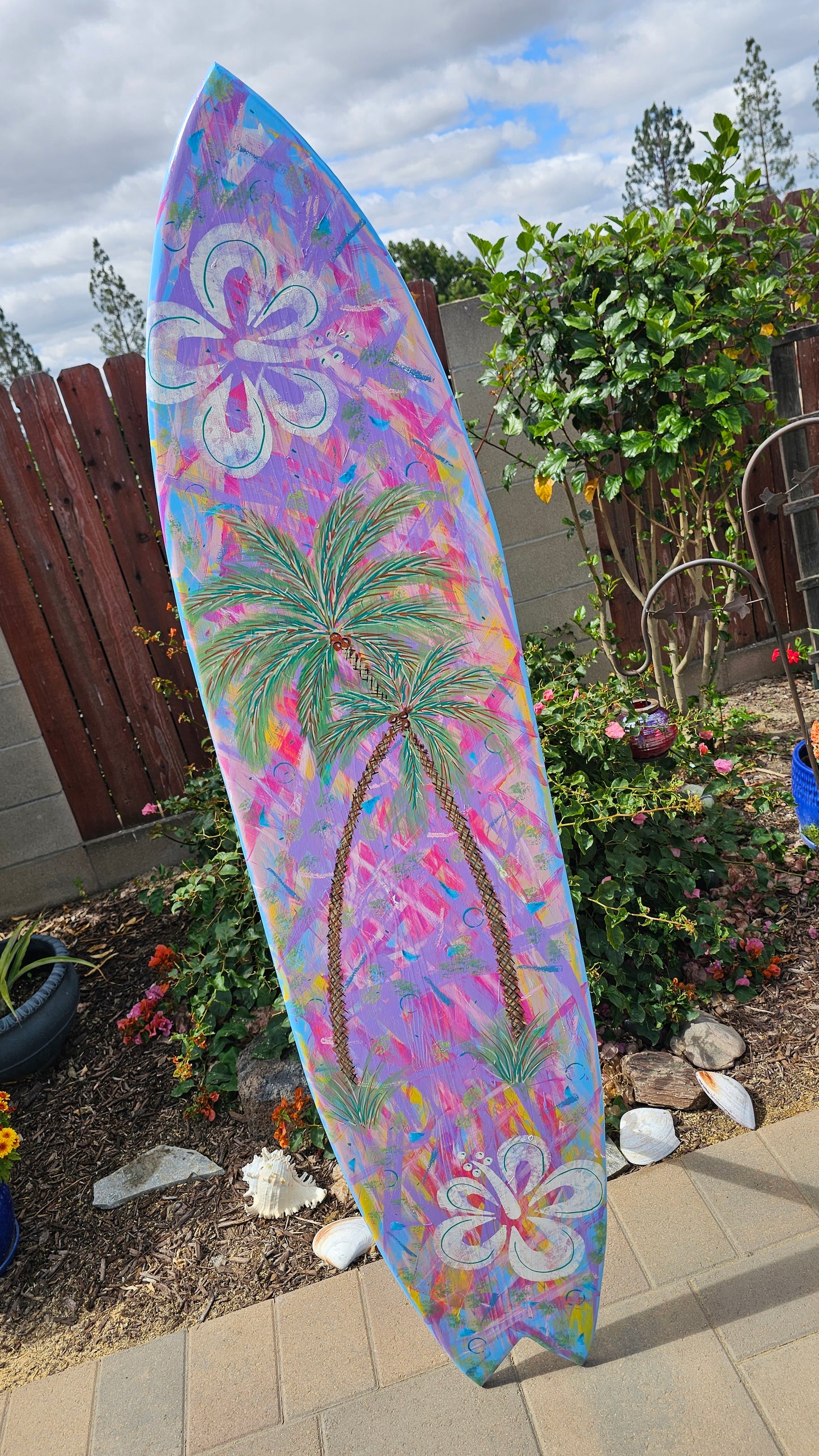 Tropical Surfboard Wall art | Palm trees