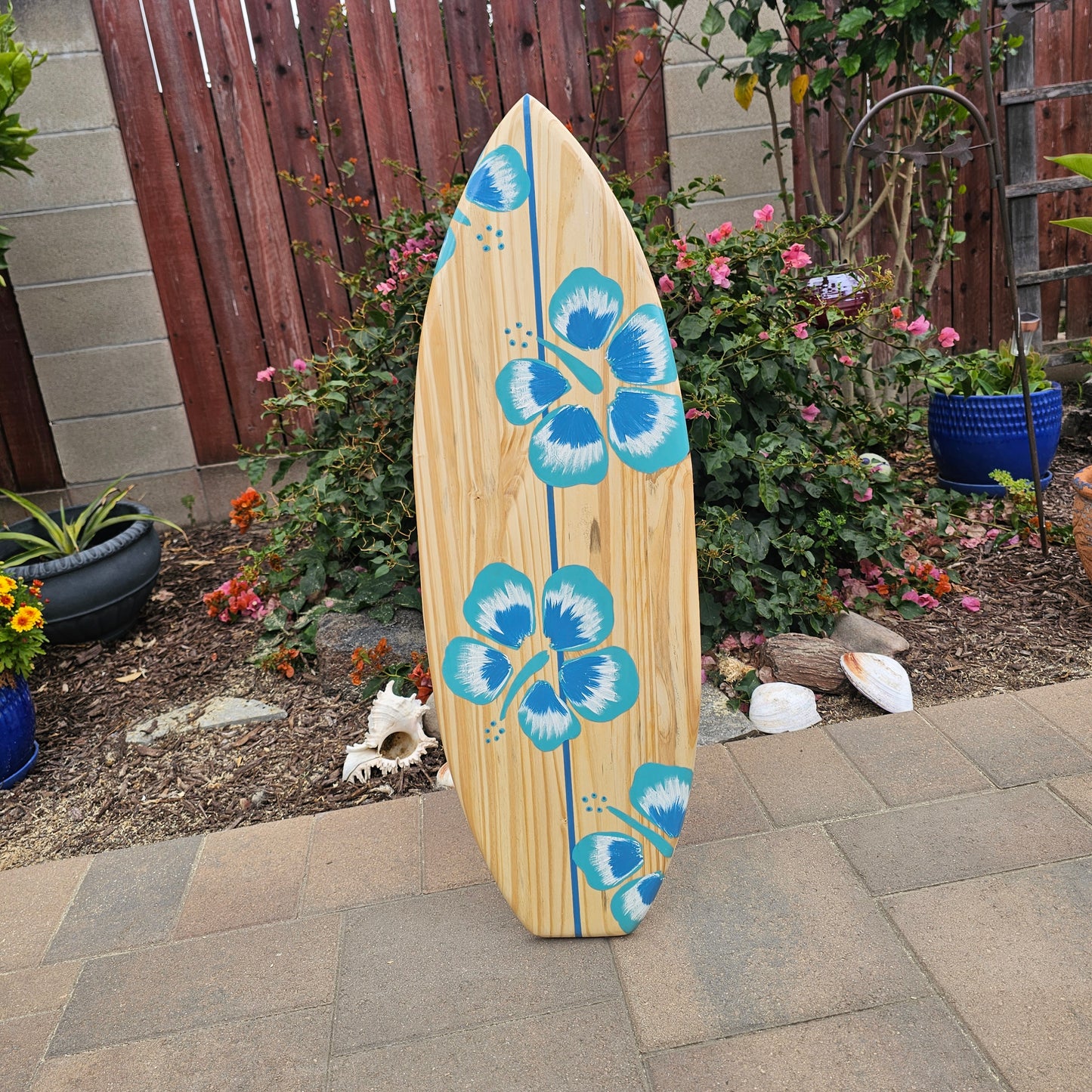 Teal Hibiscus Surfboard Wall Art