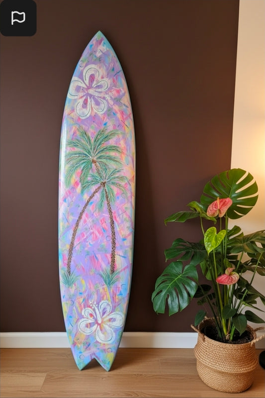 Tropical Surfboard Wall art | Palm trees